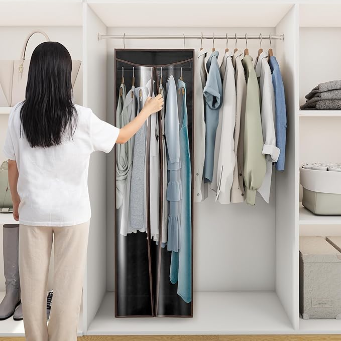 Garment Bags for Hanging Clothes Storage, Long Garment Cover with Zippered Clear Window for Closet Wardrobe Clothes Rack Organizer, Hanging Garment Bags for Dresses, Suits, 1 Pack, Black