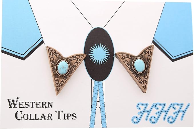Antique Copper Finish Western Collar Tip - Turquoise Stone Collar Stays - Collar Tips for Men and Women - Collar Pins - Made in USA