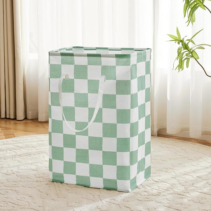 Checkered Laundry Hamper, Pack of 2, Sage Green Aesthetic Cute Large Collapsible Cloth Hampers Basket for Storage Organization Cute Aesthetic, 2 x 75L