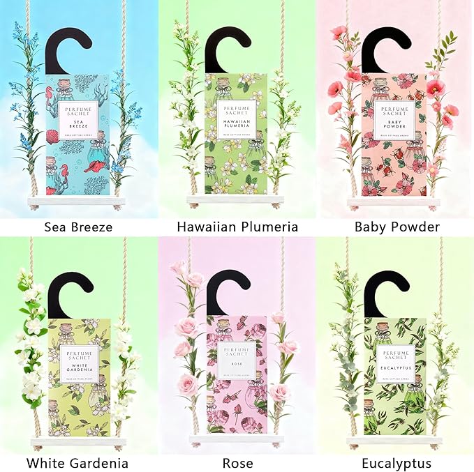 ROSE COTTAGE Large 12 Packs Jasmine Hanging Closet Deodorizer Air Freshener Long Lasting Scented Sachets Smell Goods for House