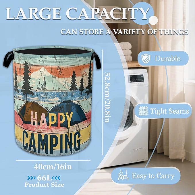 Happy Camping Laundry Basket Collapsible Laundry Hamper, Oxford Cloth Storage Bin for Room/Bathroom/Bedroom/Dormitories 16" X 20.8"