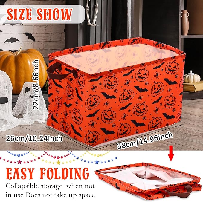 Vesici 6 Pack Halloween Baskets for Gifts Empty Collapsible Halloween Storage Bins with Handle Rectangular Pumpkin Ghosts Storage Basket for Kids Trick or Treat Box Room Clothes Containers