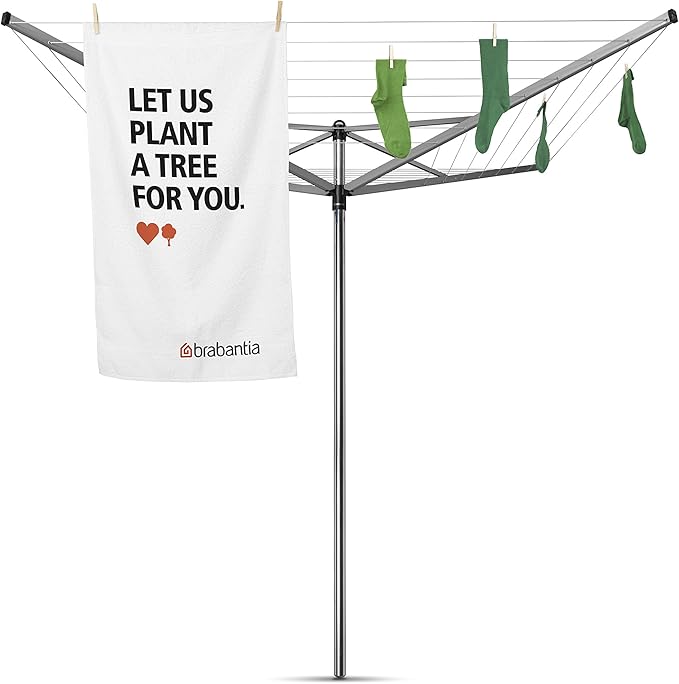Brabantia Topspinner Outdoor 4 Arm Spinning Clothesline (164 ft/Ø 1.8") Rotating, Folding Clothes Drying Rack + Ground Spike (Gray)