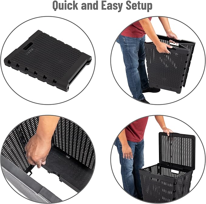 Mind Reader 61L Foldable Laundry Hamper, Clothes Basket, Lid, Wicker Design, Plastic, 18"L x 14.5"W x 21.25"H, Black