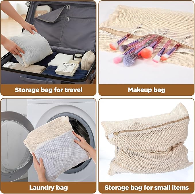 4 Pcs Cotton Mesh laundry Bags for Delicates 19.6×15.7 inch Large Organic Cotton Mesh Laundry Bags Durable Breathable with Zipper Garment Was Bag for Lingerie Underwear Baby Clothes Pants Socks