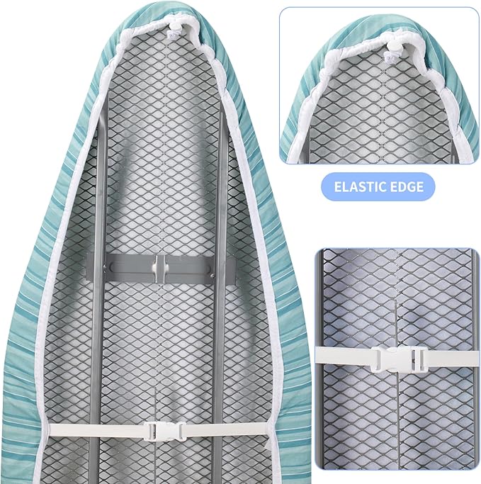 BNDX 18"x49" Ironing Board Cover for Mom – Green Stripes, Thick Padding with Bongee Cord & Dual Buckles, Stain & Scorch Resistant, Easy Installation