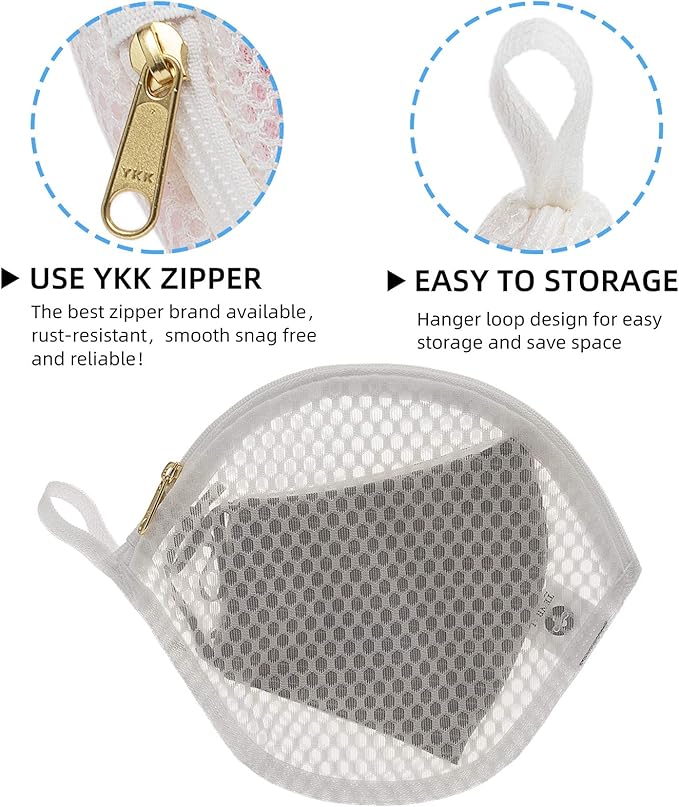 3 Packs Delicate Laundry Bags for Reusable Socks、Face Masks and Makeup Remover Pads,Fine Mesh Wash Bags,Use YKK Zipper, with Hanger Loop, Portable Laundry Bag (3 Small)