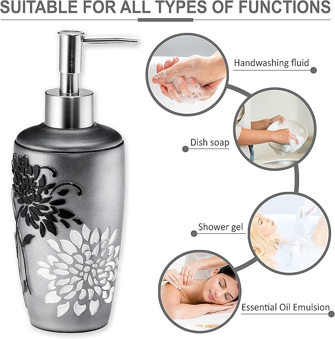 Zahari Home Erica Stylish Soap Dispenser Set - Modern Print Design for Kitchen and Bathroom - Lotion Pump, Dish Soap, Hand Sanitizer, Hand Soap - Cute and Practical