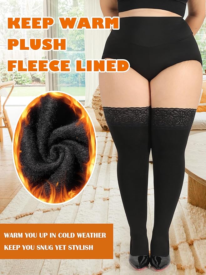 Plus Size Thigh High Socks for Women Fleece Lined Extra Long Over the Knee Stockings Leg Warmers Boot Socks