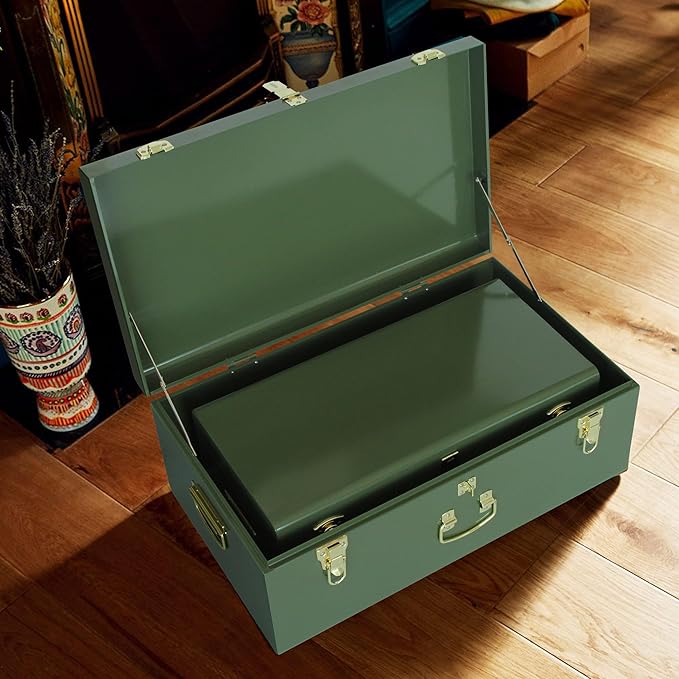 Vixdonos Metal Trunk Decorative Storage Box Set of 2 College Dorm Chest with Handle (Green)
