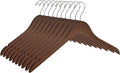 Quality Semi Curved Wooden Suit Hangers, 10-Pack Smooth Finish Solid Wood Coat Hanger with Swivel Hook, Jacket, Pant, Dress Clothes Hangers (Walnut - Chrome Hook, 10)