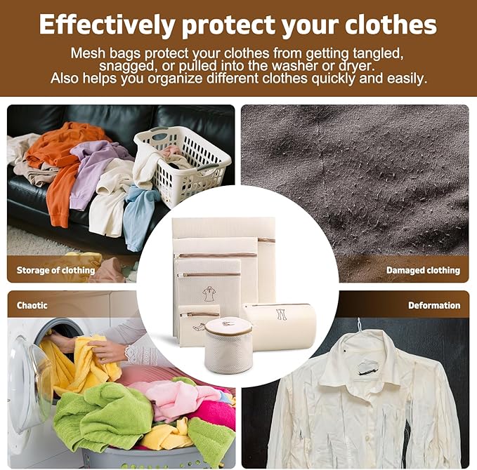 6 Pack 6 Size Mesh Laundry Bags Set for Delicates with Zipper, Lingerie Bags for Washing Delicates, Laundry Bags Mesh Wash Bags, Delicates Laundry Bag for Jeans,Blouse,Stocking,Bra