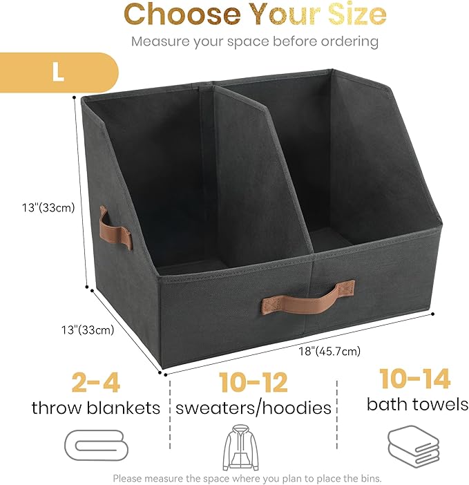 Trapezoid Storage Bin - EXTRA LOAD & HEIGHT FOR DEEP Closet Organizers And Storage W/ Handles & Adjustable Dividers, Collapsible Storage Bins For Clothes Storage & Shelf Organizer (2pcs, Large, Black)