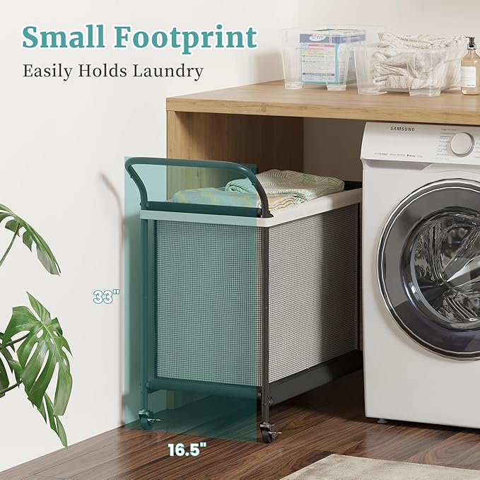 Laundry Hamper with Wheels - 2 Section Laundry Basket 140L, Removable Washable Bags, Height-Fitted Rolling Laundry Cart for Laundry Room & Bedroom