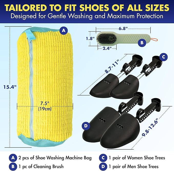 2 Pcs Shoe Washing Machine Bag – 360° Deep Clean, Reusable Laundry Bag for Washer and Dryer–Sneaker Cleaner Bag (Yellow)