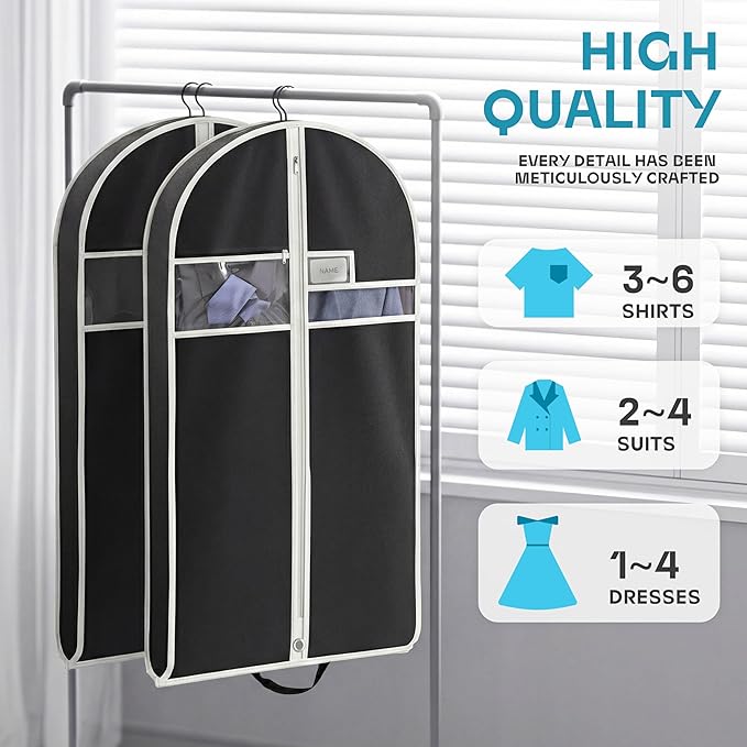 Garment Bags for Travel and Closet Storage with Zipper Pocket, Heavy Duty Waterproof Hanging Suit Bag with Handles for Suits, Coats, Jackets, Shirts, 43 inch
