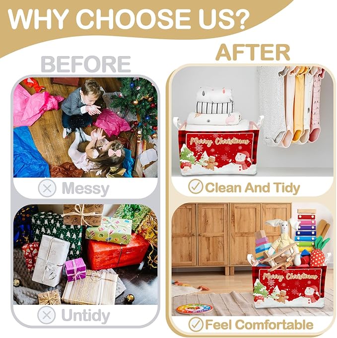 1 Pcs Merry Christmas Storage Basket, Red Plaid Decor Christmas Gift, Santa Claus Storage Boxes, Storage Boxes for Home Clothes, Toys and Books, Winter Xmas Party Decor Storage