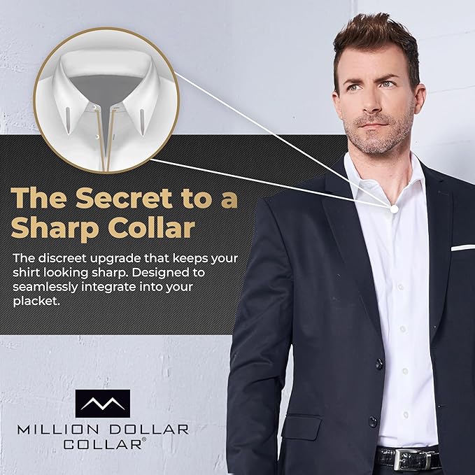 Million Dollar Collar Stays – Keep Dress Shirts Crisp & Firm, Universal Fit for Men & Women, Made from Proprietary Material