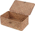 FEIALNDUO Wicker Shelf Baskets with Lid,Seagrass Storage Basket Bins Rectangular Handwoven Basket Boxes for Shelves Desktop Home Organizer (Coffee, Small)