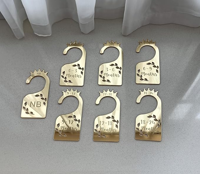 Baby Closet Dividers,Set of 7 Acrylic Mirror Baby Clothes Organizers for Wardrobe Closet Home Nursery from Newborn to 24 Months (Gold Mirror, Model 1)