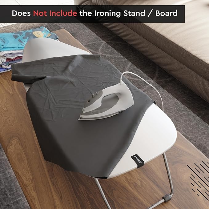 Encasa XO Ironing Board Cover and Pad 28"x12" - Thick 2mm Foam Padding, Drawstring Tightening & Lock, Heat Reflective, Scorch & Stain Resistant, Mini Ironing Board - Silver Premium