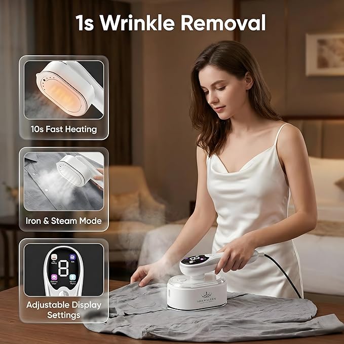Travel Steamer for Clothes with Ironing Gloves, All-Fabric Wrinkle Removal 4 Adjustable Modes, 10s fast Heat Up, Large Ceramic Heat Panel, 100ml water tank, 2in1 Steamer Iron1200W (110-120V) (WHITE)