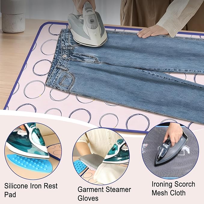 Portable Ironing Mat Thick Heat-Resistant Anti-Slip Ironing Blanket Pad for Table Top, Over The Door Hanging Steamer Board & Dryer Washer Protector, Ideal for Travel, Home, Small Space (47.2"x23.6")