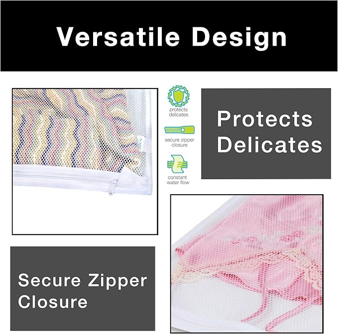 Smart Design Wash Bag w/ Safety Zipper - Washing Machine Safe - Fine Mesh Nylon Polyester - Bra, Hosiery, Pantyhose, Delicates, Lingerie, & Baby Clothes (18 x 14 Inch) [White]
