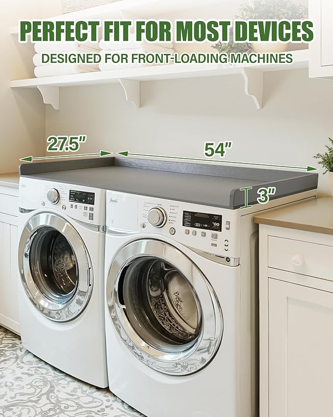 Premium HDPE Washer and Dryer Countertop 54"x27.5" – Waterproof washer dryer topper for Laundry Room Organization, Washer Dryer Countertop for Folding Clothes, Sorting & Extra Storage，Warm Grey
