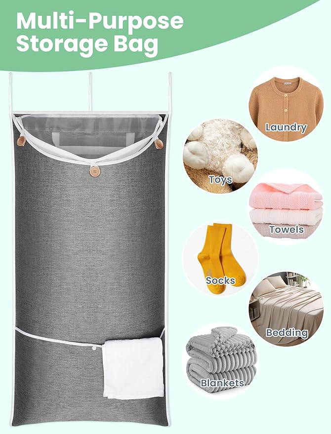 NiHome XL Hanging Laundry Hamper(39.4" x 22.4"), 2-in-1 Laundry System with Delicates Bag, Durable Water-Resistant Fabric, Includes 3 Door and 3 Wall Hooks