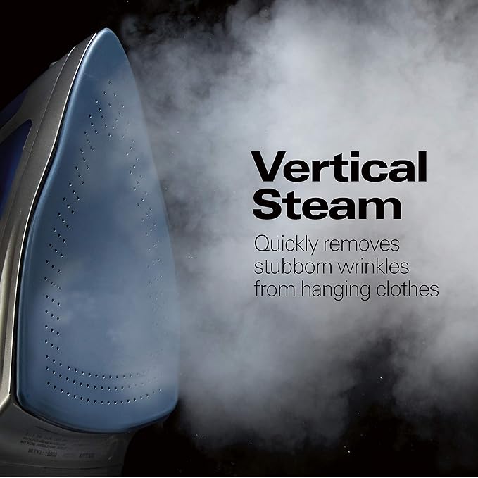 Hamilton Beach Steam Iron & Vertical Steamer for Clothes with Scratch-Resistant Durathon Soleplate,8' Retractable Cord,3-Way Auto Shutoff,Anti-Drip,1500 Watts,Blue,(Pack of 2)