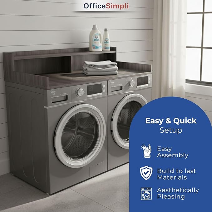 OfficeSimpli Washer Dryer Countertop with Shelf - 27.5 x 54 Inch - Made in USA Laundry Countertop Over Washer and Dryer with Non-Slip Pads, Storage Shelf, Laundry Topper Organizer, Iconic Maple