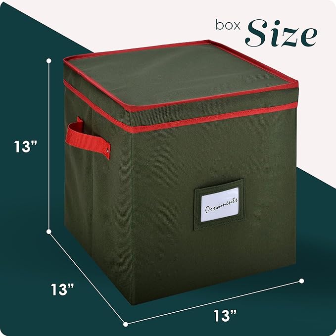 Handy Laundry Christmas Ornament Storage - Stores upto 64 Holiday Ornaments, Adjustable Dividers, Two Handles. Storage Box Keeps Holiday Decorations Clean and Dry for Next Season. (Green)