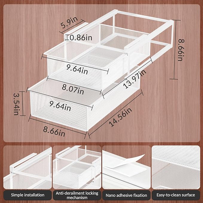 Drawer Organizers and Hanging Shelves, Double-layer Multifunctional Mesh Storage Basket for Underwear, Socks, Bras, Panties Space-Saving Pull-Out Organizer for Closet, Wardrobe, Bedroom