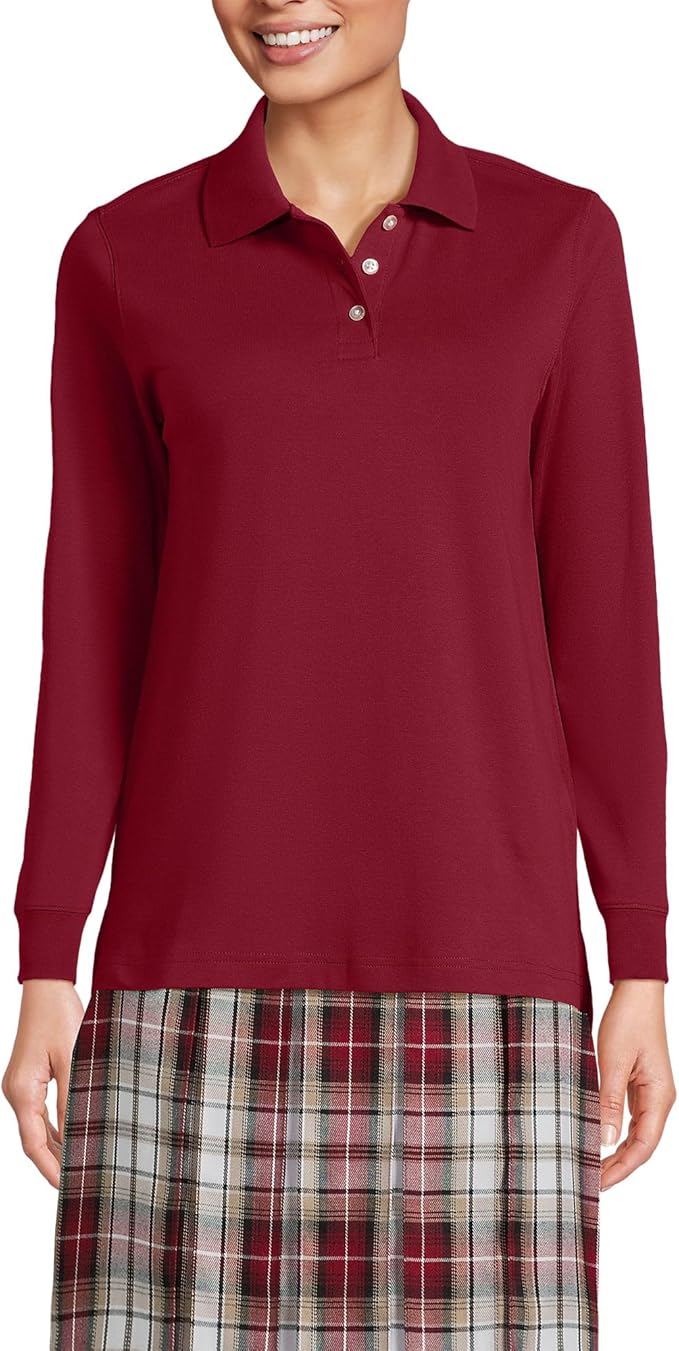 Lands' End School Uniform Kids Long Sleeve Interlock Polo Shirt