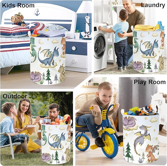 Dinosaur Laundry Hamper Large Storage Basket Cartoon Dino Collapsible Parents Organizer Kids Toy Clothes Bins for Bedroom, Bathroom, Tree, 63L