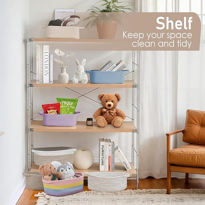 Woven Basket,Small Rope Storage Bin with Handles & Ribbon Bag, Organizer for Shelves Closets,Gift Basket Empty for Birthday,Books,Dog Toys, Jute