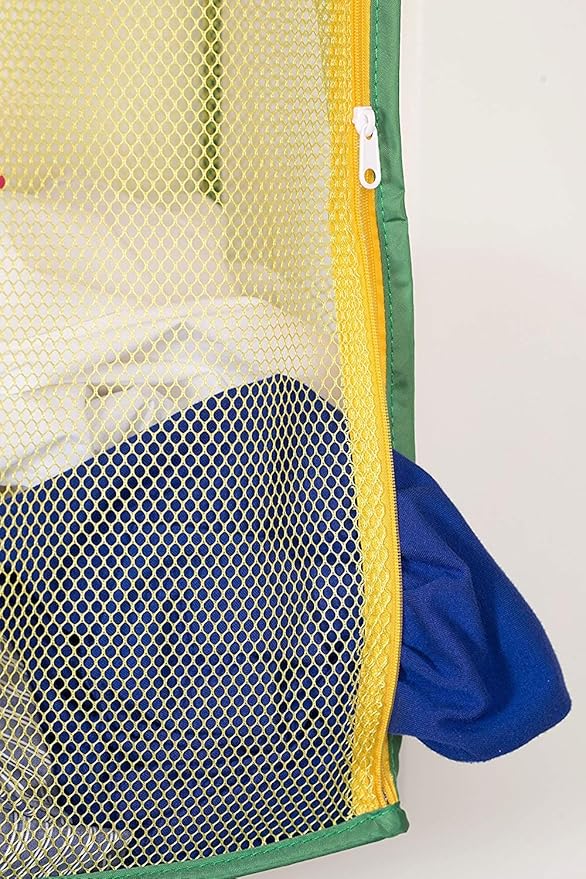 Store & Score Over The Door Hanging Kids Fun LED Football Light-Up Collapsible Mesh Construction Laundry Hamper Basket, Toy Chest, Heavy Duty Metal Hooks Included. Patent Pending