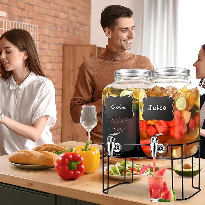 2 Gallon Glass Drink Dispensers For Parties，Lemonade Beverage Dispenser With Stand And Spigot For BBQ, Picnic, Party,Laundry Detergent Dispenser