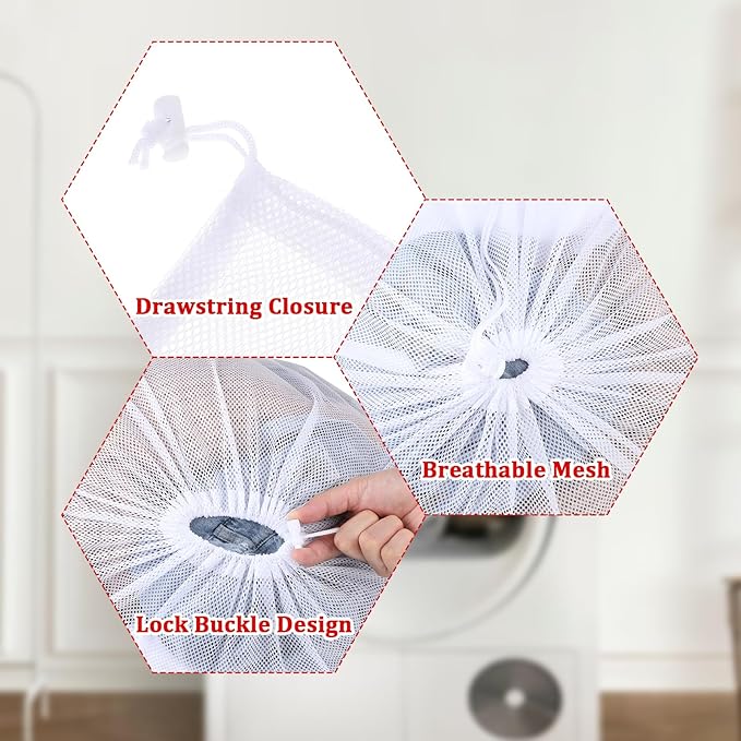 Large Mesh Laundry Bag with Drawstring Closure - 24"X 36" White, Ideal for Travel, College Dorm, Apartment, Family