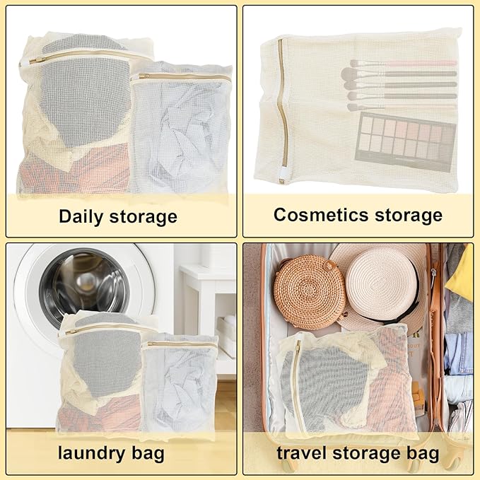 6Pcs Mesh Laundry Bags S & M Organic Cotton Washing Bag for Underwear, Clothes, Socks and Delicate Clothes