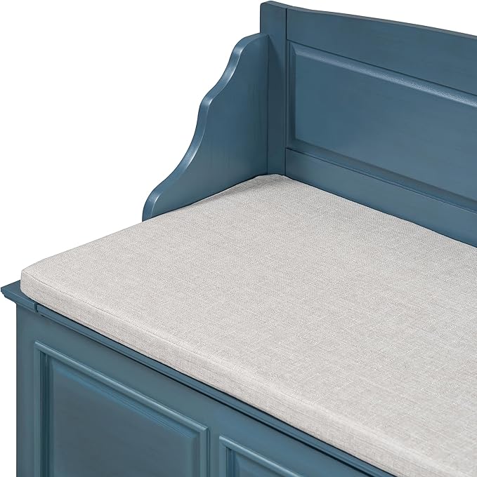Retro Storage Bench Entryway Bench Shoe Cabinet with Safe Soft-Close Devices, Removable Seat Cushion, Backrest & Hidden Storage Space for Hallway Entryway Living Room Mudroom (Antique Navy(New))