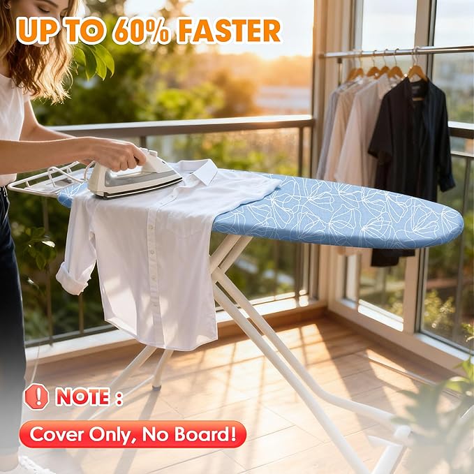 Ironing Board Cover and Pad, 21x54 Extra Large Thick Iron Padding, Scorch & Stain Resistant Ironing board cover, Heavy Duty Iron Board Padded with Adjustable Fasteners Durable Elastic Edge, Sky Blue