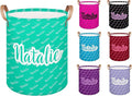 Personalized Laundry Basket, Custom Gift Laundry Hamper, Collapsible Nursery Waterproof Laundry Baskets, Dirty Clothes Toy Hamper with Handles Name Blue Green