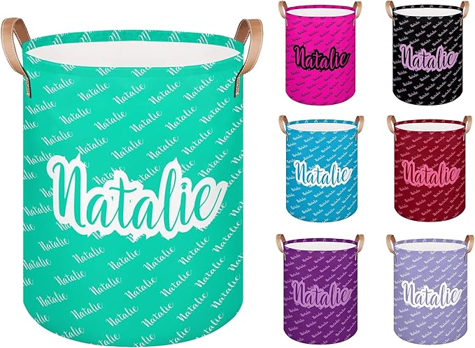 Personalized Laundry Basket, Custom Gift Laundry Hamper, Collapsible Nursery Waterproof Laundry Baskets, Dirty Clothes Toy Hamper with Handles Name Blue Green
