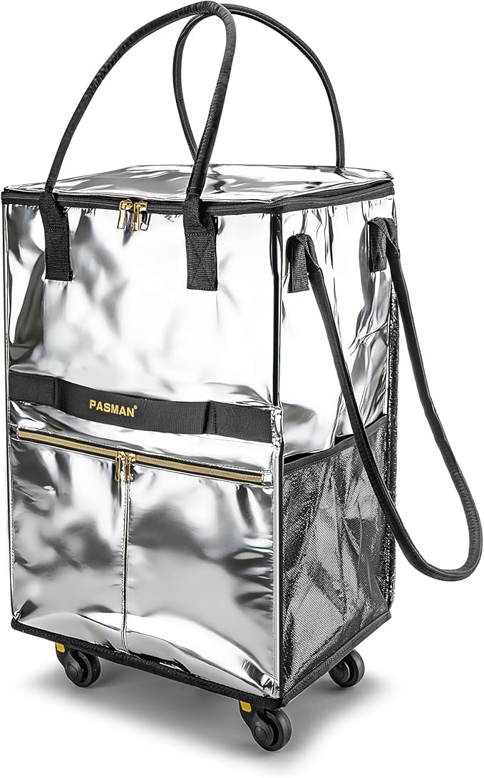 Reusable Grocery Bag on 5 Wheels, Foldable Rolling Tote Bag with Handle and Zipper Cover, Heavy Duty Shopping Cart for Laundry, Market & Travel (Sliver, Large_120L)