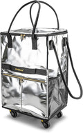 Reusable Grocery Bag on 5 Wheels, Foldable Rolling Tote Bag with Handle and Zipper Cover, Heavy Duty Shopping Cart for Laundry, Market & Travel (Sliver, Medium_67L)