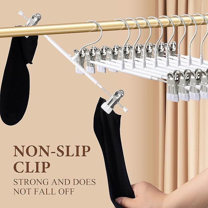 30PACK Pants Hangers with Clips Adjustable Skirt Hangers for Women White Metal Non-Slip Trousers Hanger Heavy Duty Space Saving Clothes Hanger for Shorts,Jeans,12Inch