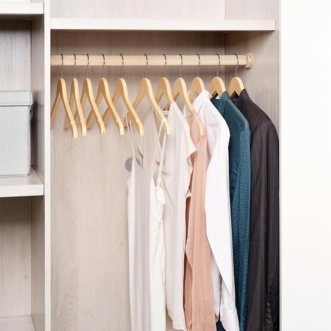 Amber Home 20 Pack Natural Wooden Shirt Hangers, Premiun Wood Coat Hangers Without bar, Clothes Hangers for Jacket, Bridal (Natural, 20)