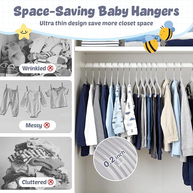 HOUSE DAY 11.4 Inch Baby Hangers 50 Pack - Plastic Kids Hangers Space Saving Thin Profile, Children Closet Organizers with Rotatable Hook of 360°, Heavy Duty for Toddler Clothes Nursery - Gray